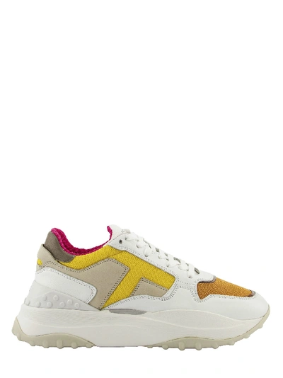 Shop Tod's Sneakers In Leather And High-tech Fabric In White/yellow