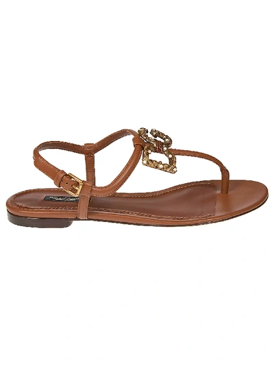 Shop Dolce & Gabbana Logo Embellished Sandals In Brown