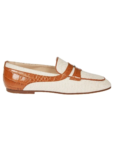 Shop Tod's Skinned Detail Loafers In White/brown
