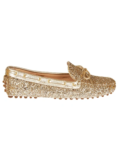 Shop Car Shoe Glittery Loafers In Gold