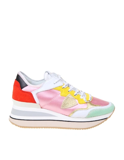 Shop Philippe Model Triomphe Sneakers In Multicolor Leather In Rose