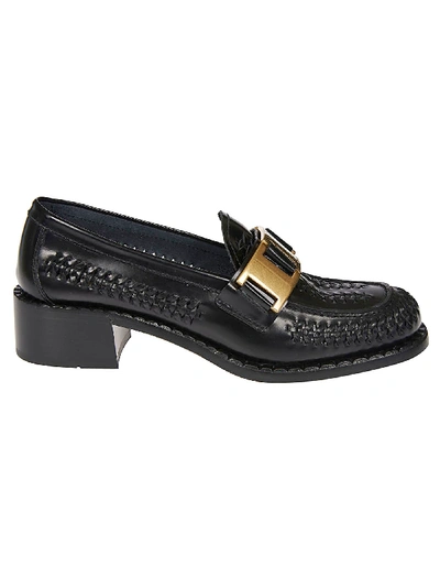Shop Prada Braided Detail Block Heel Loafers In Black