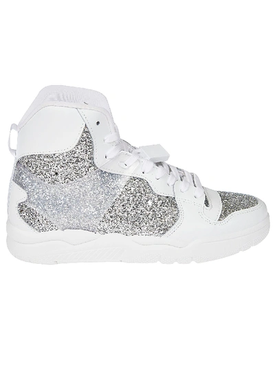 Shop Chiara Ferragni Glittery Coating Sneakers In Silver/white