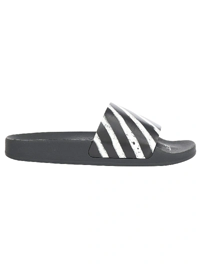 Shop Off-white Stripe Sliders In Nero/bianco