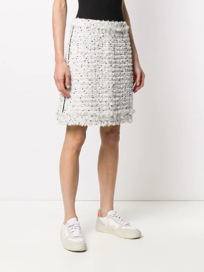 Shop Karl Lagerfeld Fringed Bouclé Skirt In White