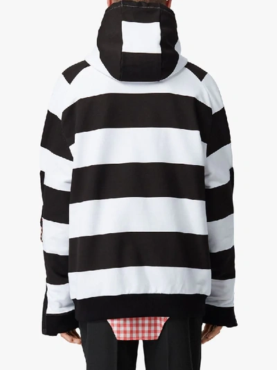 Shop Burberry Printed Logo Striped Hoodie In Black