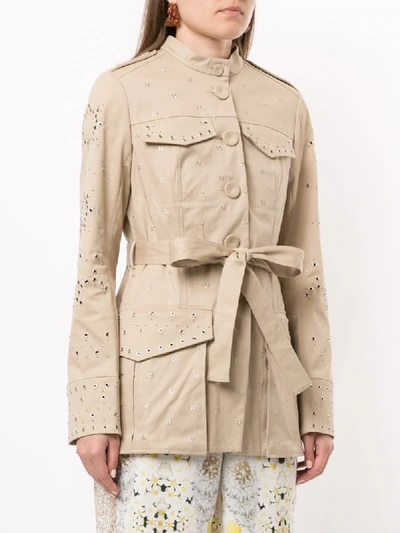 Shop Erdem Embroidered Belted Jacket In Brown
