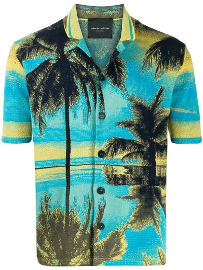 Shop Roberto Collina Knitted Palm Tree-print Shirt In Blue