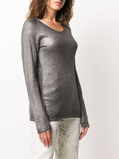 Shop Avant Toi Metallic Knit Top In Grey