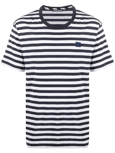 Shop Acne Studios Face Patch Striped T-shirt In Blue