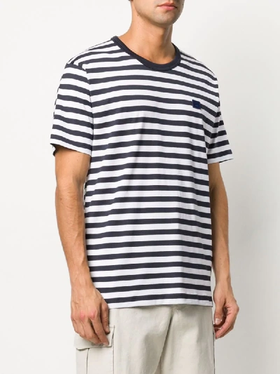 Shop Acne Studios Face Patch Striped T-shirt In Blue