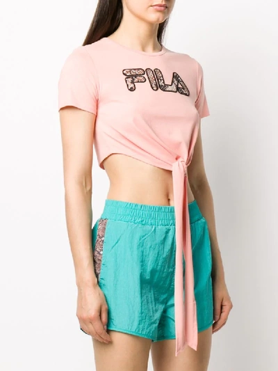 Shop Fila Snakeskin Print Logo T-shirt In Pink