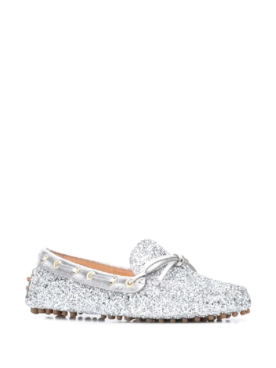 Shop Car Shoe Glitter Detail Flat Loafers In Silver