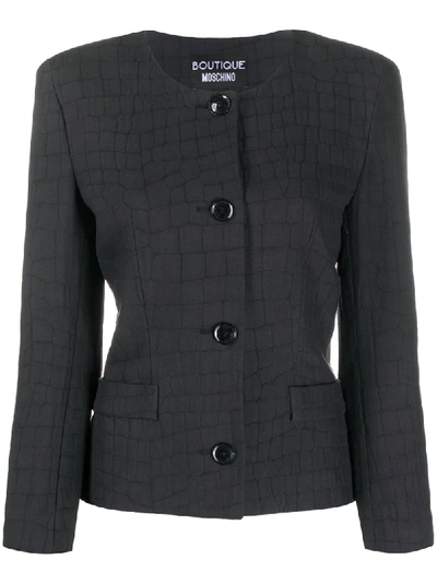 Shop Boutique Moschino Crocodile Print Fitted Jacket In Black