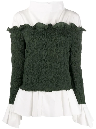 Shop Loewe Smocked Overlay Top In Green