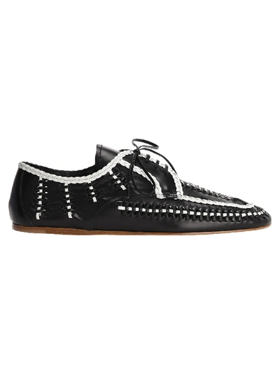 Shop Prada Leather Laced Shoes In Black + White