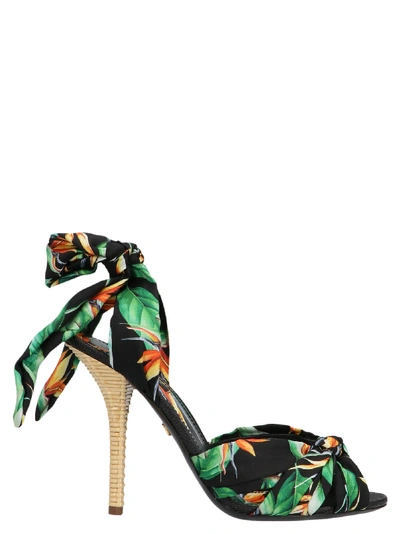 Shop Dolce & Gabbana Keira Sandals In Printed Silk In Verde