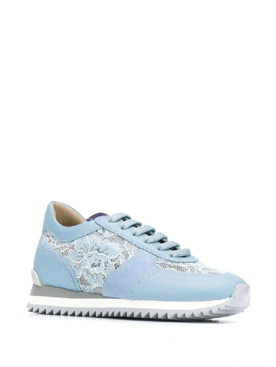 Shop Le Silla Floral Lace Panel Sneakers In Blue