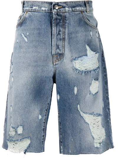 Shop Buscemi Distressed Denim Shorts In Blue