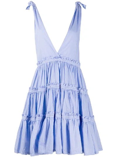 Shop Alessia Santi Ruffle-trim V-neck Dress In Blue