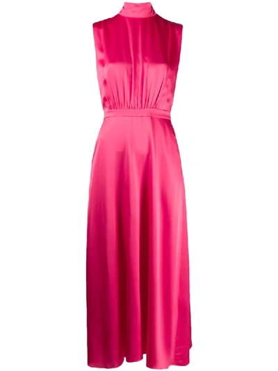 Shop Saloni High Neck Flared Dress In Pink