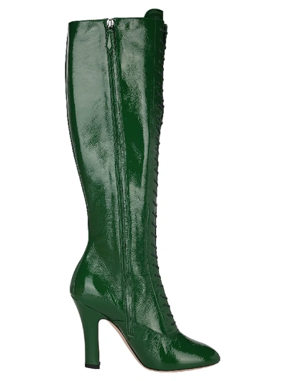 Shop Miu Miu Lace-up Knee-high Boots In Mango Green