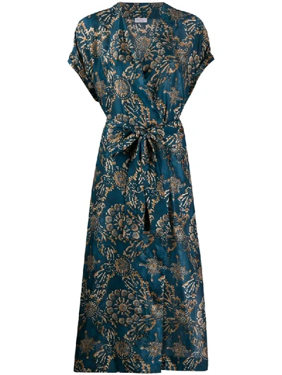 Shop Brunello Cucinelli Silk Wrap-style Midi Dress In Blue