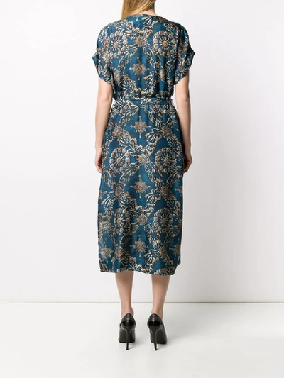 Shop Brunello Cucinelli Silk Wrap-style Midi Dress In Blue