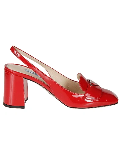 Shop Prada Block Heel Backstrap Pumps In Red