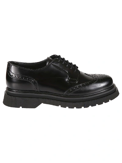 Shop Prada Embossed Logo Perforated Derby Shoes