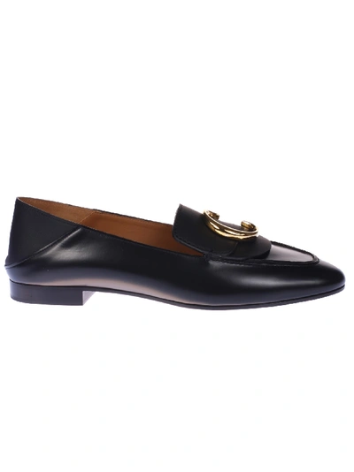 Shop Chloé Logo Plaque Loafers In 001