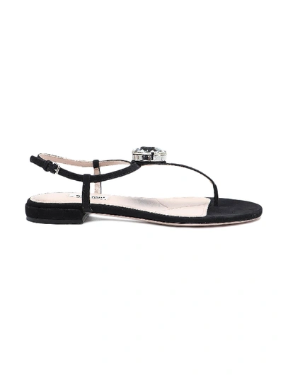 Shop Miu Miu Thong Sandal Suede In Nero