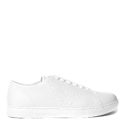 Shop Emporio Armani White Leather Side Eagle Sneaker In Bianco