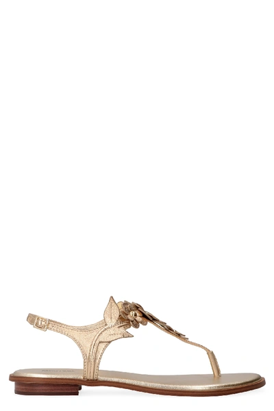 Shop Michael Michael Kors Flora Metallic Leather Sandals In Gold