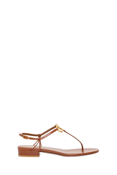 Shop Valentino Vlogo Sandals In Leather In Selleria