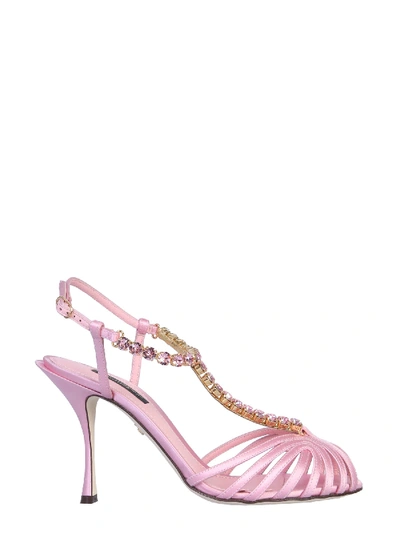 Shop Dolce & Gabbana Satin Sandals In Rosa Medio