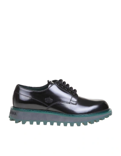 Shop Dolce & Gabbana Derby In Black Calfskin In Neropetrolio