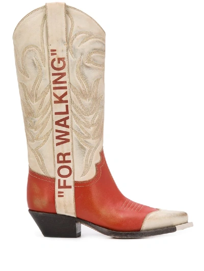 Shop Off-white For Walking Cowboy Boots In Neutrals