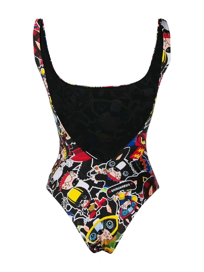 Shop Dsquared2 Comic Print Swimsuit In Black