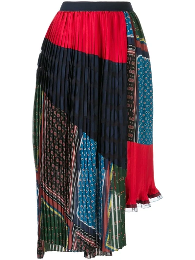 Shop Kolor Asymmetric Multi-print Pleated Skirt In Red