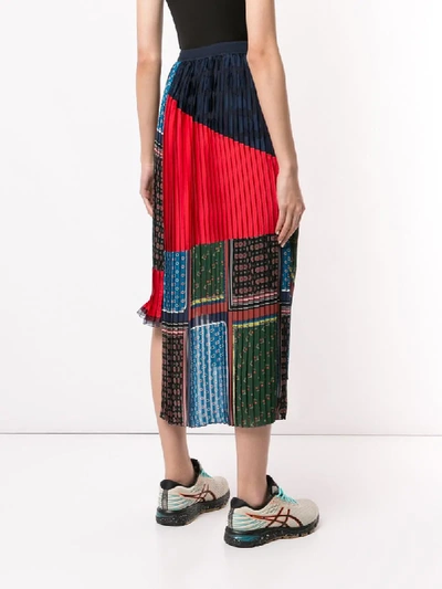 Shop Kolor Asymmetric Multi-print Pleated Skirt In Red