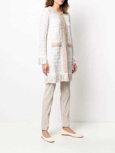 Shop D-exterior Zipped-up Tweed Coat In White
