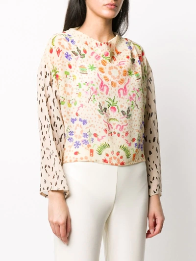 Shop Anntian Harvest Party Print Blouse In Neutrals