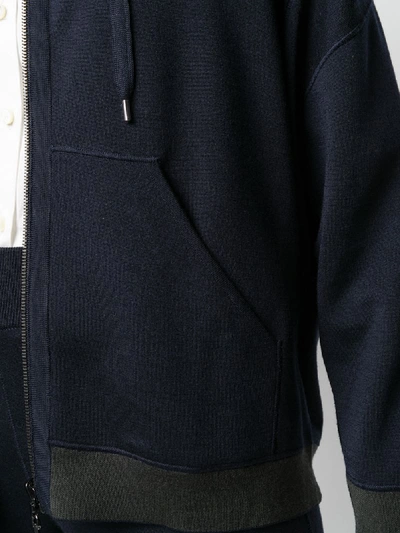 Shop Maison Ullens Contrast-trimmed Zip-up Hoodie In Blue