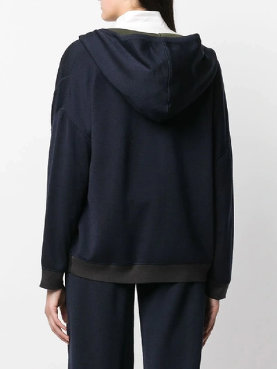 Shop Maison Ullens Contrast-trimmed Zip-up Hoodie In Blue