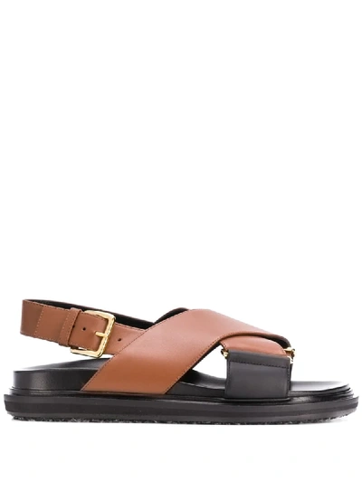 Shop Marni Fussbett Cross-over Strap Sandals In Brown