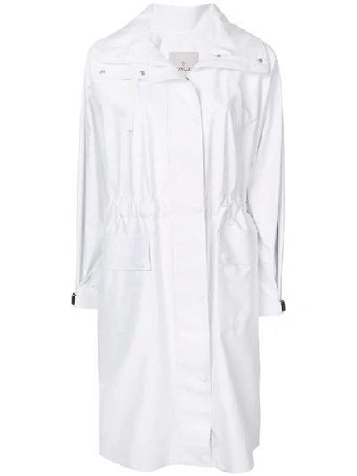 Shop Moncler Gathered Waist Hooded Raincoat In White
