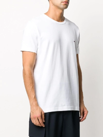 Shop Tommy Hilfiger Logo Embroidered T-shirt In White