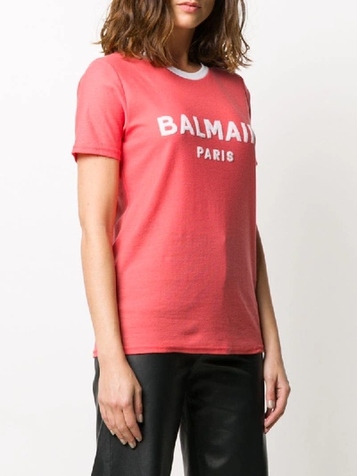 Shop Balmain Logo Print T-shirt In Pink