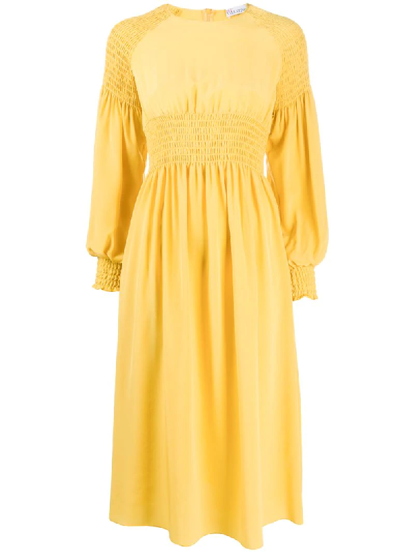 yellow silk midi dress